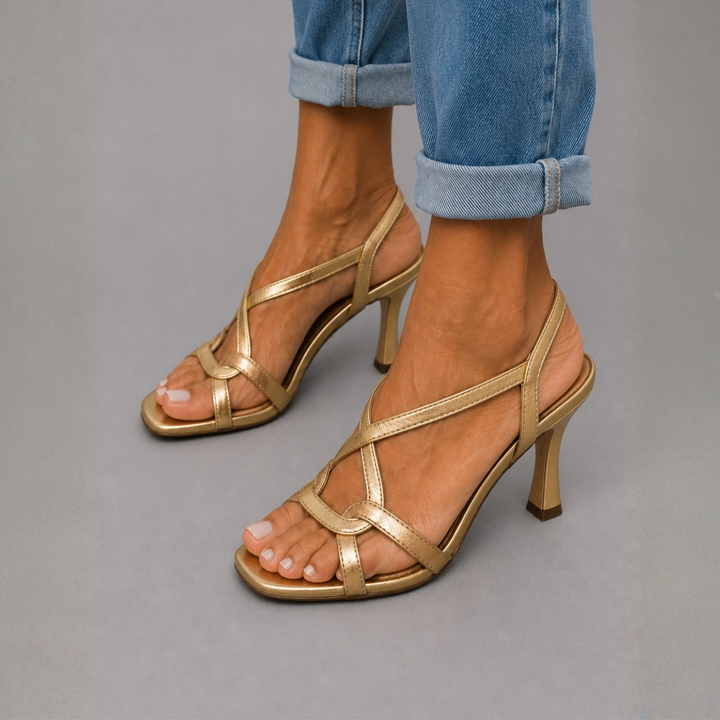 Sylvie - Sandales dorées à talons croisés