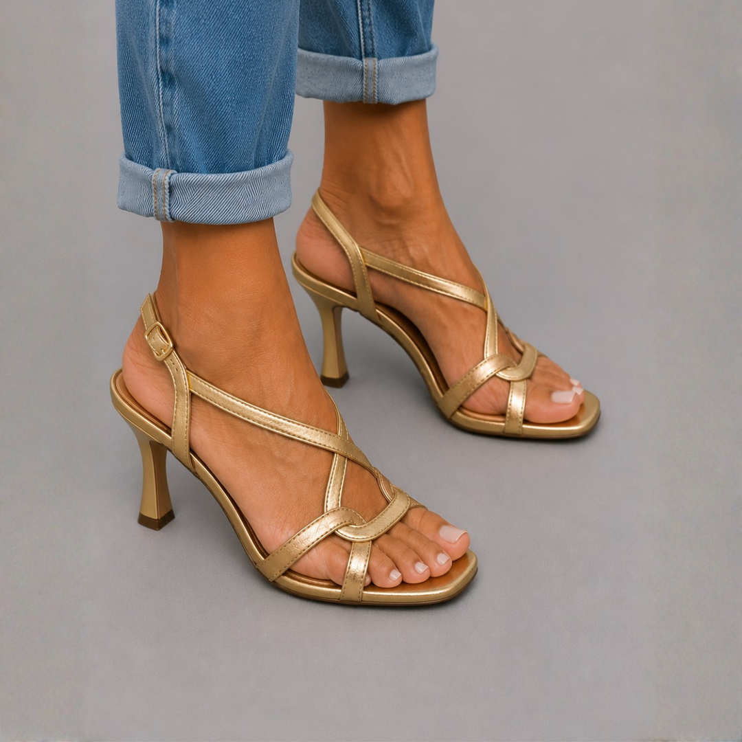 Sylvie - Sandales dorées à talons croisés