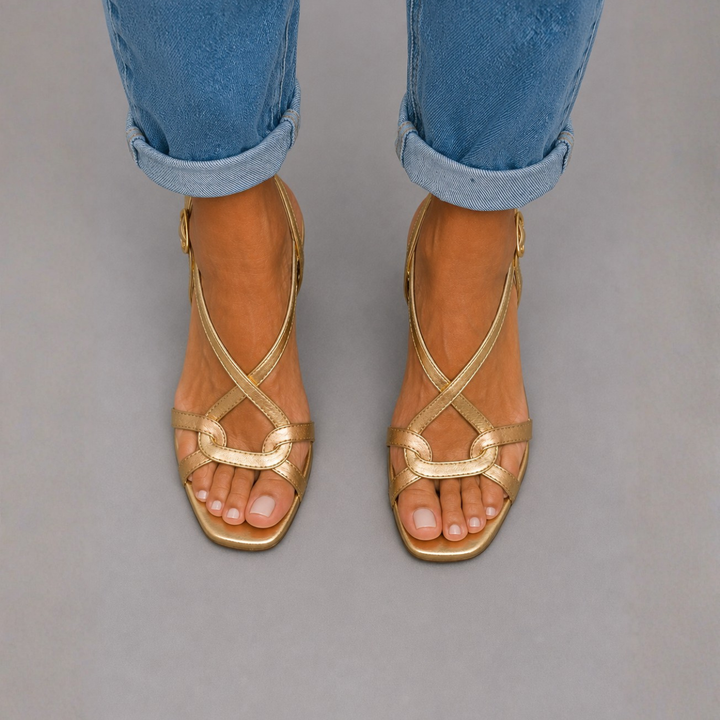 Sylvie - Sandales dorées à talons croisés