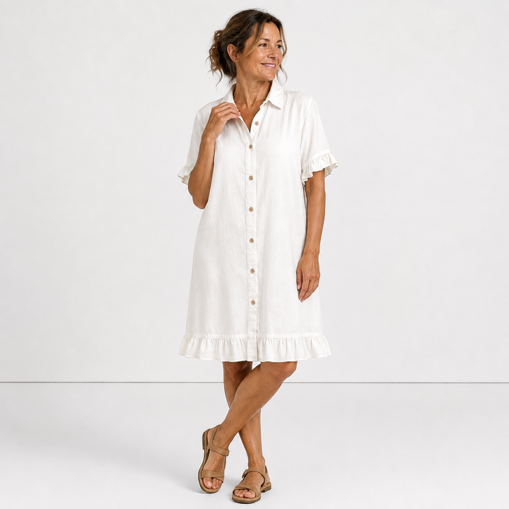 Marjolaine – Robe chemise en jean à volants